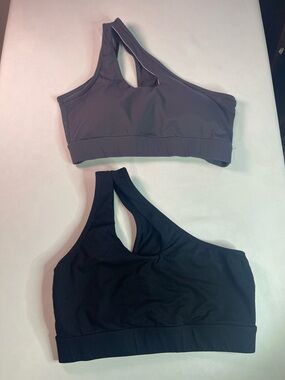 Asymmetric One-Shoulder Sports Bra - Black & Gray